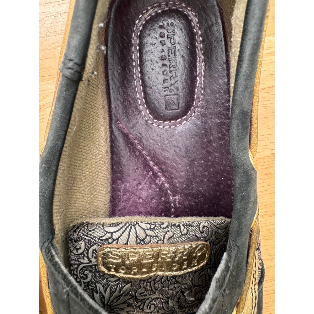 Sperry ANGELFISH Top Sider Women's Black Gold Paisley Leather‎ Boat Shoes Sz 9